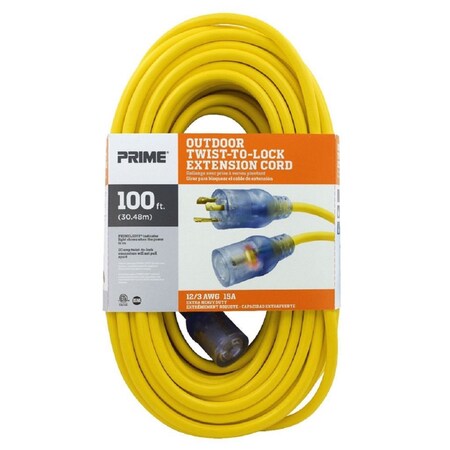 Prime Wire & Cable Prime Outdoor 100 ft. L Yellow Extension Cord 12/3 SJTW EC730835